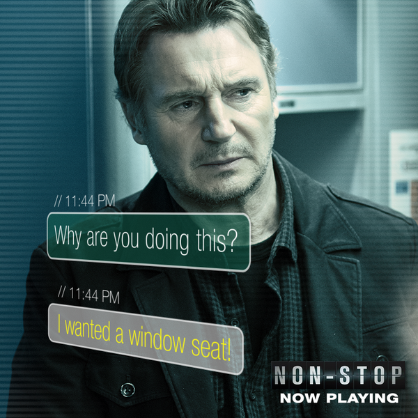 NonStopTheFilm's tweet photo. Fan Rick B. just wants a window seat! @ Reply with your text message response to #LiamNeeson! #NonStopMovie http://t.co/Q4OKVQsfxM