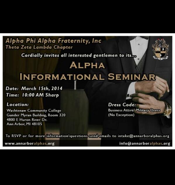 AnnArborAlphas's tweet photo. To the gentlemen aspiring to become a Brother of Alpha Phi Alpha Fraternity, Inc., Theta Zeta Lambda Chapter http://t.co/bT9JHjNzjT