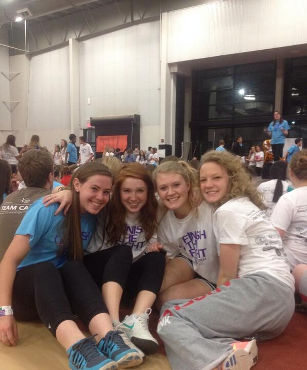 bvswnews's tweet photo. Juniors Paige Salts, Ale Griffith, Breezie Pedersen and Megan Paule walk to finish the fight for cancer #Relay2014 http://t.co/6ivdgXbVuZ