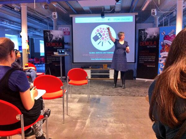 GSJTampere's tweet photo. Anne from @Tarinakone giving our jammers insight about Dramatic Storytelling as a tool in #ServiceDesign. #GSJam http://t.co/kDHkIzXw5W