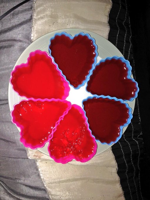 Getting ready for cam.. And have my Jell-O shots ready... I used heart shaped silicon cupcake covers<a href="/tag/halloween"class="tags"><span>#halloween</span></a>