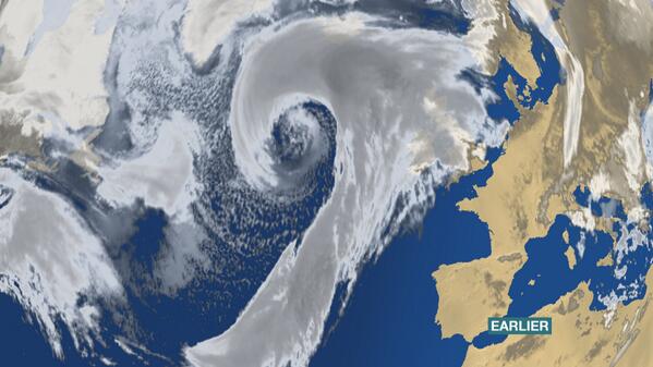 bbcweather's tweet photo. A deep Atlantic low is throwing lots of cloud across the UK but sunshine over France will start to move north. NR http://t.co/Laf520mKES