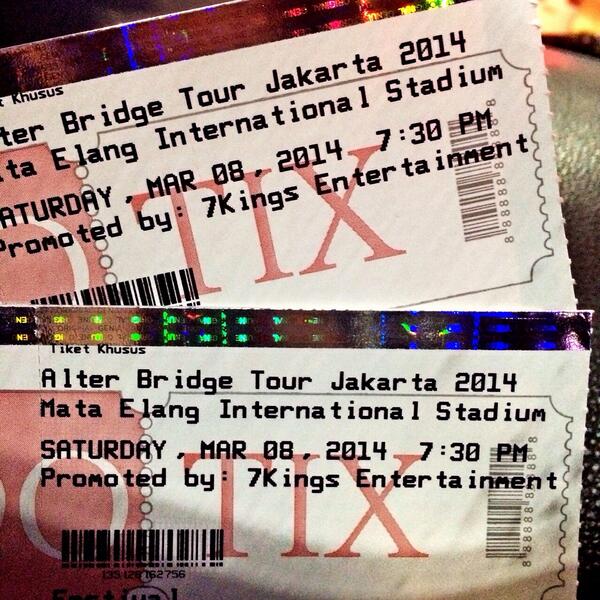For sale , Alter Bridge ticket (tonight), 650rb 2 tickets , for more info , call 081299131305