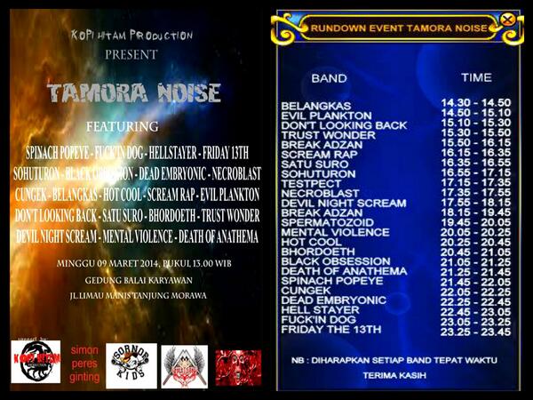 Perform Live <a href="/cungekband/">CUNGEK</a> event TAMORA NOISE Sunday Mar,10/2014 Tomorrow, See You on Gigs and Stay METAL.