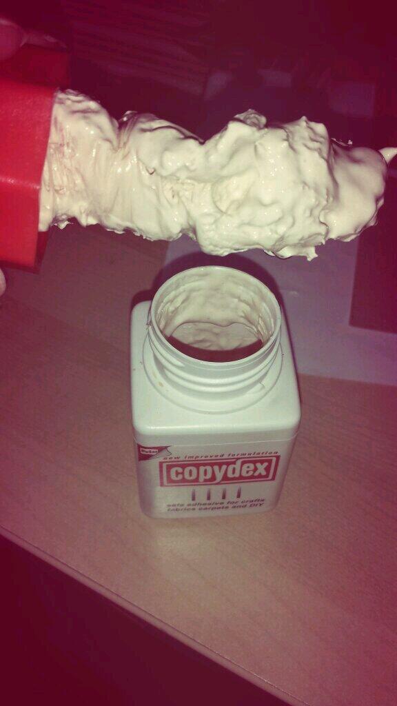 HandmadeByHan's tweet image. Schoolboy error. Left lid off my copydex, now I'm left with a fissssshhhy room and THIS #craftingproblems