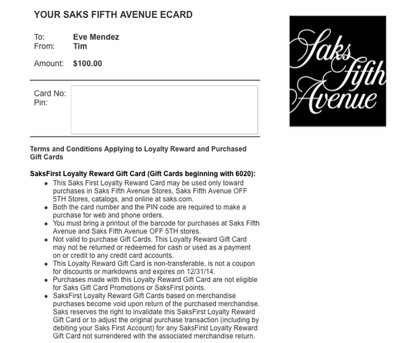 GlamPrincess1's tweet photo. Got a Saks card from my loyal slave!! http://t.co/6OZzXKOfUC