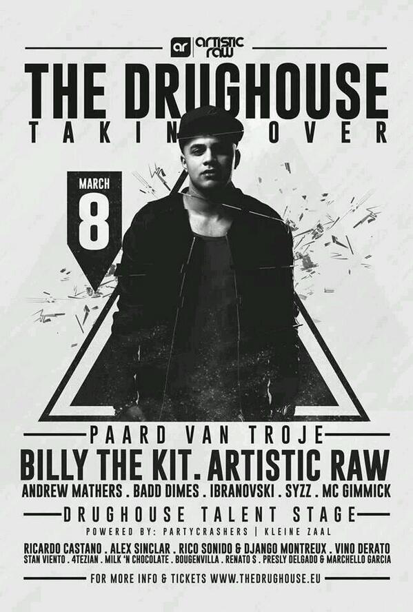 DjAndrewMathers's tweet photo. Tonight @TheDrugHouse at Paard van Troje The Hague w/ @artisticRAW @djbillythekit and more!! http://t.co/jf6spjZG6y