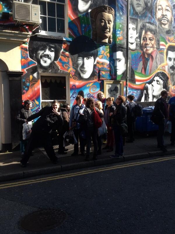 StayUpLateUK's tweet photo. Admiring graffiti at the Albert with #puffintours @artiseurope and @heartnsoul arts http://t.co/qMwnJ8GFAb