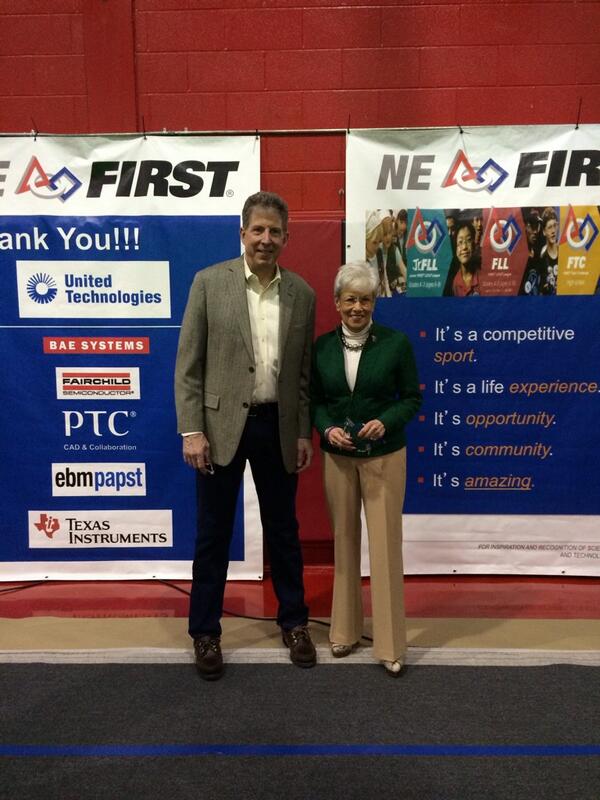 Electric Boat Corp's Will Lennon and <a href="/LGWyman/">Lt. Gov. Nancy Wyman</a> at FIRST Robotics Competition Groton district qualifier!