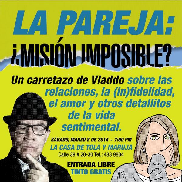 AlfaguaraCol's tweet photo. Hoy en la casa de @Tolaymaruja estará @VLADDO echando carreta. Allá podrán comprar la agenda #Aleida2014 a $25.000 http://t.co/NkRPj84MDg