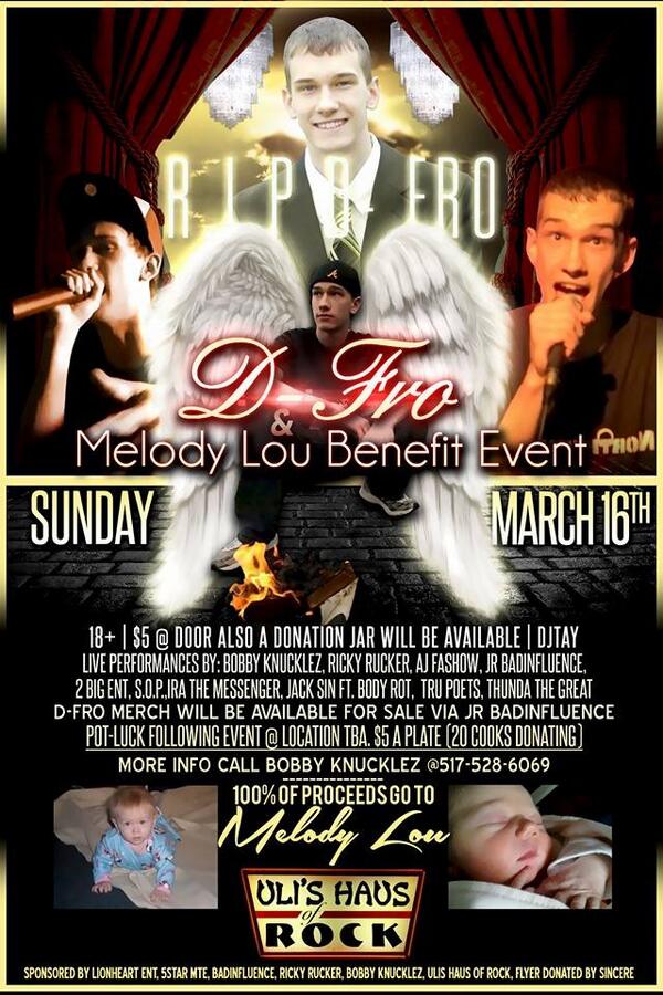 spazoutradio360's tweet image. 3/16 #DFro &amp;amp; #MelodyLou Benefit Event  at Uli's House of Rock MLK Blvd. Lansing,Mi