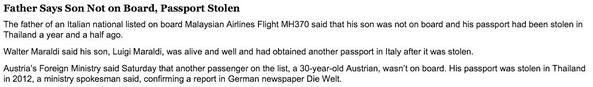 Luigi Maraldi and one other stolen passports used on Malaysia Airlines MH370