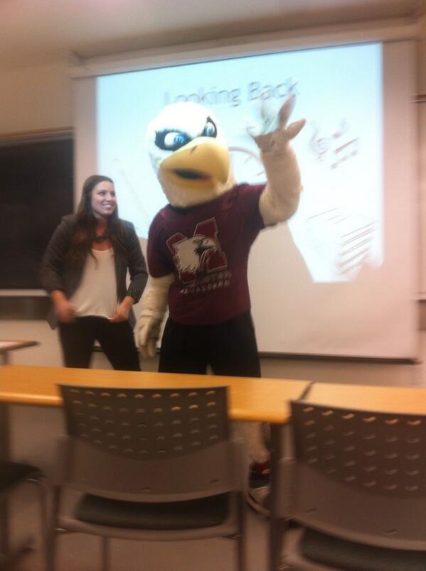 JamieSterman's tweet photo. McMaster mascot coming for a visit in the formula for change session #CCSL2014 @CCSL2014 @GetInvolvedNC http://t.co/NEUUz4YGJx
