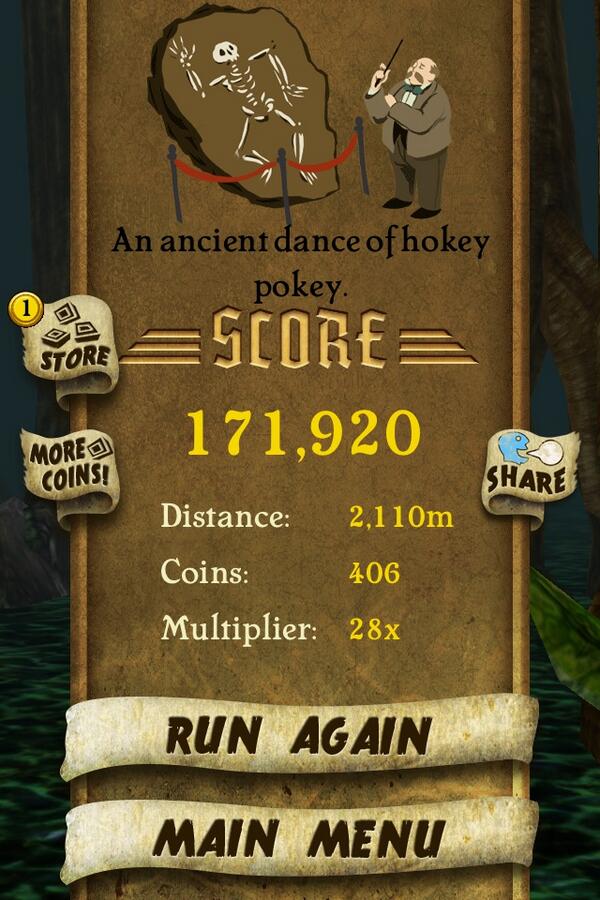 PSolaja's tweet photo. I got 171,920 points while escaping from demon monkeys. Beat that! http://t.co/pMXVfc7ldc #TempleRun http://t.co/hjScf2UeyE