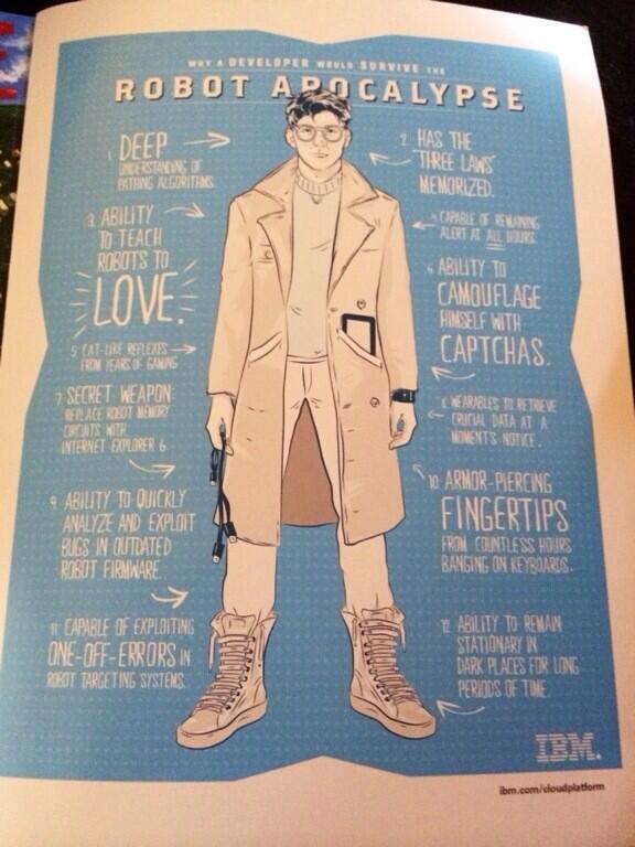 philgilbertsr's tweet image. Why developers will survive the ROBOT APOCALYPSE. Hell yeah! #ibmdesign #Bluemix #robotapocalypse