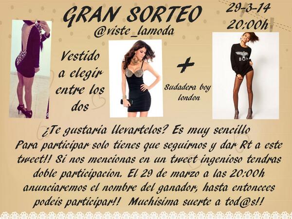 Viste_lamoda's tweet photo. ATENCION!!! GRAN SORTEO!! TODO EL MUNDO A PARTICIPAR!!! EL 29 ANUNCIAMOS EL GANADOR!! MUCHISIMA SUERTE A TOD@SSS ;) http://t.co/RZIzuw4jk5