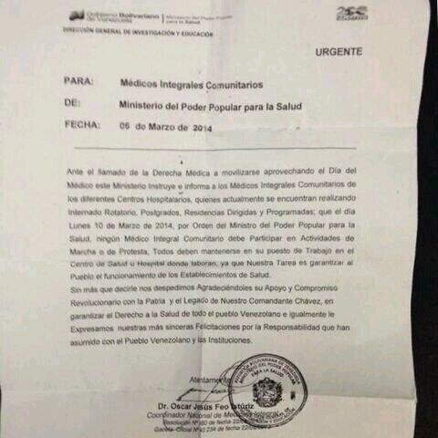 oxmerarich's tweet photo. @fdelrincon Anexo carta enviada x Gobierno a Médicos Integrales para prohibirles Marchar el 10-03-14 dia del Médico http://t.co/Jx2XcQfXis