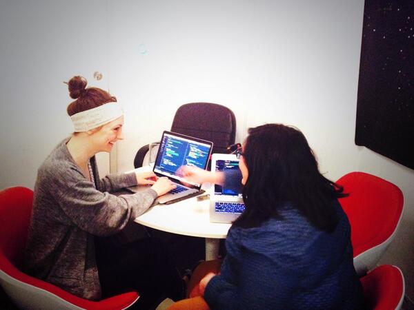 TheYMC's tweet image. Less than 20 min left!! Intense! Wrapping up and doing QA!!! #femaleprogrammer #javascript #hackathon #theYMC