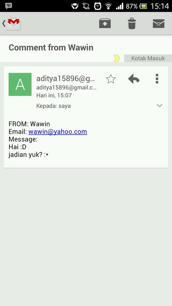 Adityars_'s tweet image. Ada yg email dari website wkwk maklum ganteng B) #cacad wkwk