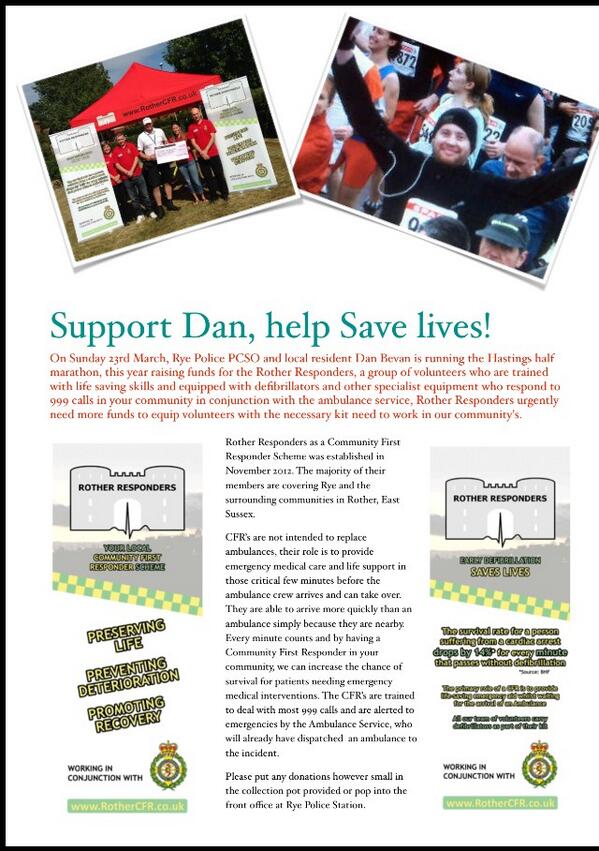 RotherCFR's tweet photo. #PCSODanBevan of @Rye_Police is running the Hastings 1/2 Marathon on 23/03 in our aid! See poster for more details :) http://t.co/TrsyLsBAMA