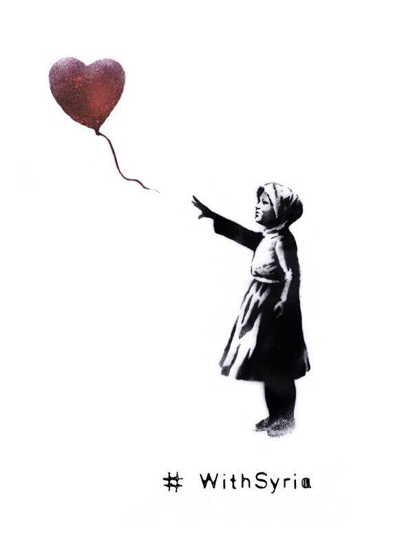 Love the reinvented Banksy GWB on the #WithSyria campaign.