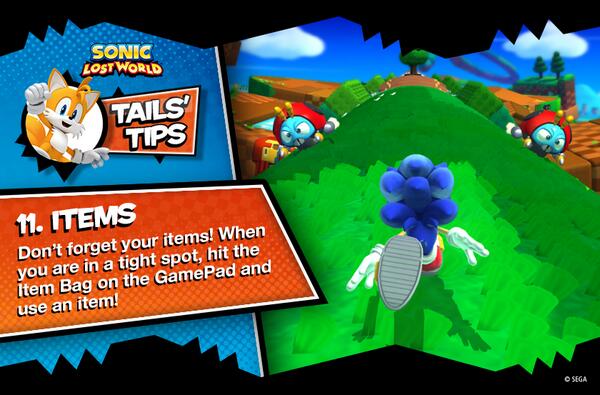sonic_hedgehog's tweet photo. Don't forget to use your items in Sonic Lost World! #TailsTips http://t.co/bnkLVSDKP6