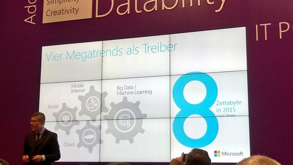 MicrosoftDE's tweet image. Vier Megatrends als Treiber für Datability – das diesjährige #CeBIT Motto. #microsoftadding