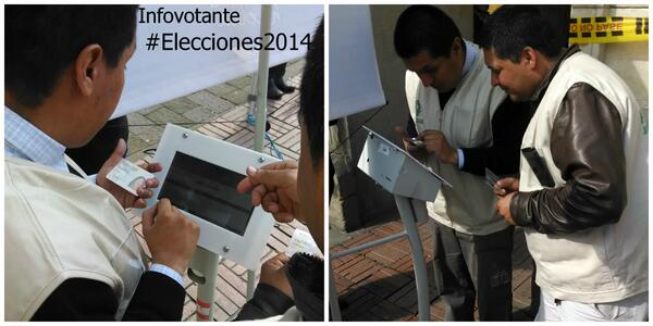Registraduria's tweet photo. Los ciudadanos pueden consultar cualquier tipo de información acercándose a un puesto como este. #Elecciones2014 http://t.co/i2SnT8Ehq8