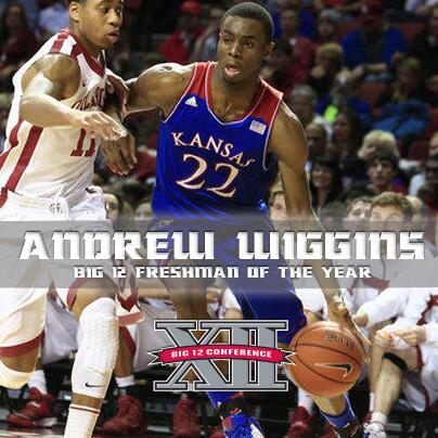 Big12Conference's tweet photo. .@KUHoops guard Andrew Wiggins is the #Big12MBB Freshman of the Year! http://t.co/sR27vI4r3d