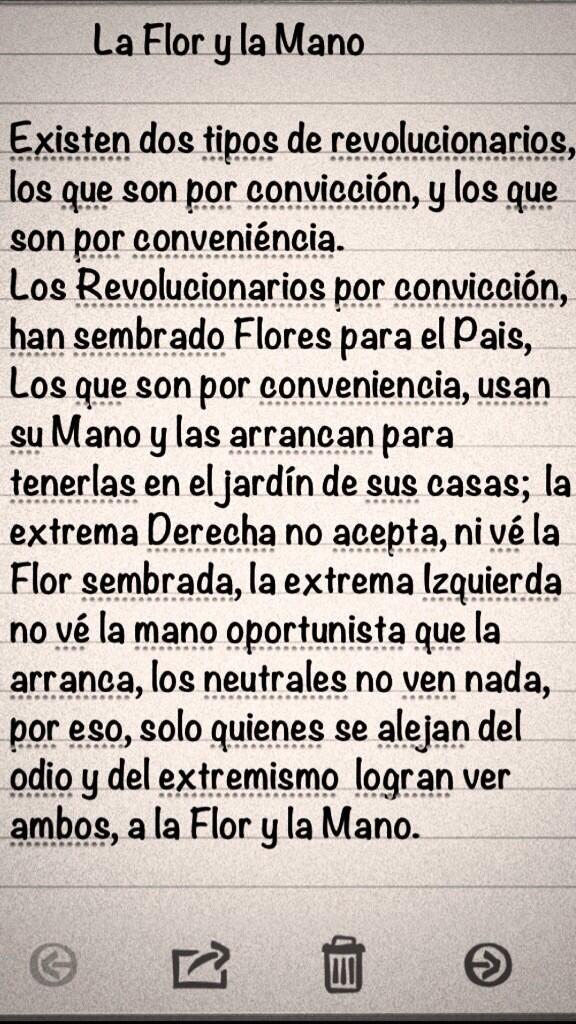 CuentoCorto sobre el extremismo político, lo titulé "La Flor y la Mano" leer en la foto: