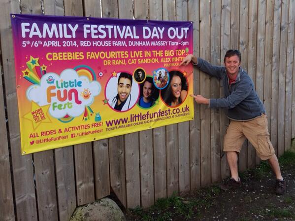 LittleFunFest's tweet image. Here is @redhousefarm with the fun fest poster he's very excited about it ! Last few hours of early bird tickets !!!