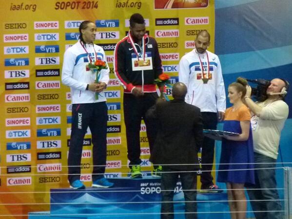 60m hurdles medalists. Once again we've heard US anthem. #Sopot2014
