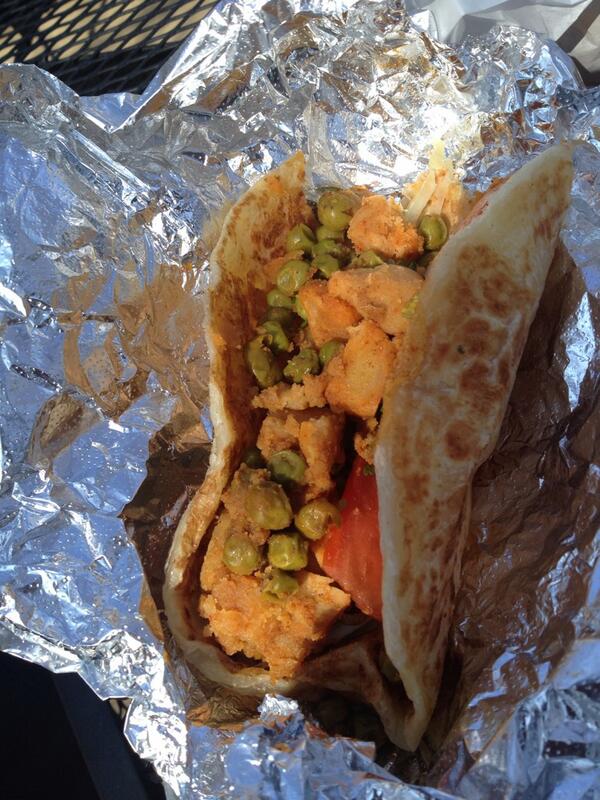 chuckbriant's tweet photo. A great vege meal. Samosa Wrap from @SimplyDosa serving @FWFoodPark with @LifeIsSweetFTW @whatscooknchef + 3 others http://t.co/SgMVMYI2Da