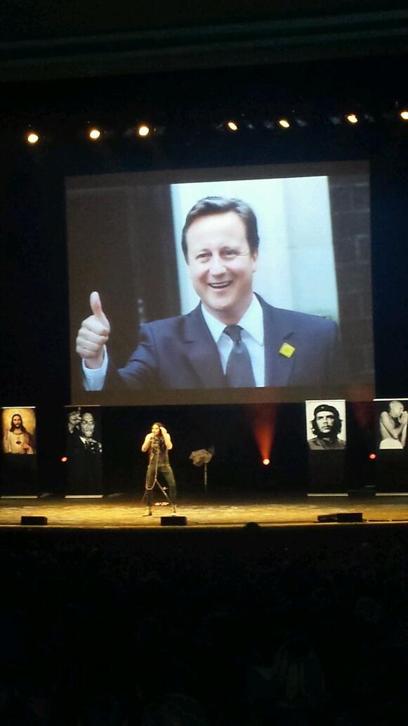 asabenn's tweet photo. David Cameron has a "face like a painted egg" - "he can't even hold his thumb up properly" - @rustyrockets http://t.co/m29xUEgX6B