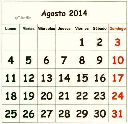 TuiterHits's tweet photo. Agosto del 2014 tendrá 5 viernes, 5 sábados y 5 domingos. Esto ocurre 1 vez cada 128 años. http://t.co/mxUM3BcZuZ