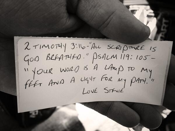 DaleJr's tweet photo. “@Amy_Reimann: This weeks verse from Stevie Waltrip @DaleJr @AllWaltrip http://t.co/soQzSqHo8v” thanks Stevie!