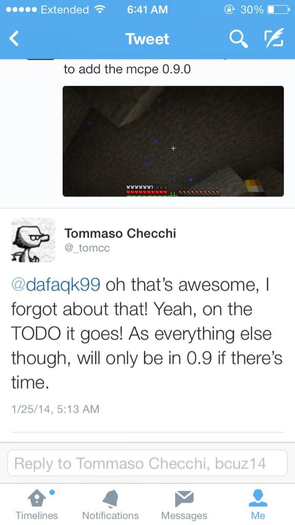 MCPE NEWS: this awesome feature MIGHT be added to 0.9.0 if there's time 
-RT pic.x.com/slOKEXbWoI