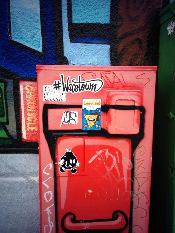 Wacotown's tweet photo. Austintown // “@TannerCFreeman: Find: @Wacotown in #ATX #SXSW #stickervibes http://t.co/gvWtnizy67”