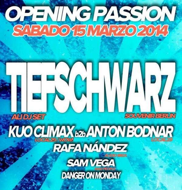 Este sábado, 15 marzo ¡VOLVEMOS! > TIEFSHWARZ + Kuo Climax + Antón Bodnar + Rafa Nández + Sam Vega + Danger on Monday