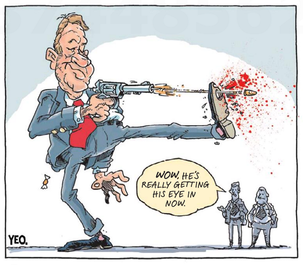 Bryce Edwards on Twitter: "Cunliffe is getting very good at shooting  (himself in the foot) according to Yeo cartoon in Sunday News:  http://t.co/A8auRaBdzn" / Twitter