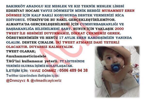 BEBEK MUHAMMET'İN KALP AMELİYATI İÇİN TAG'E DESTEK GEREK
LÜTFEN TWEET İLE DESTEK
#muhammeticinelele #muhammetereniçin