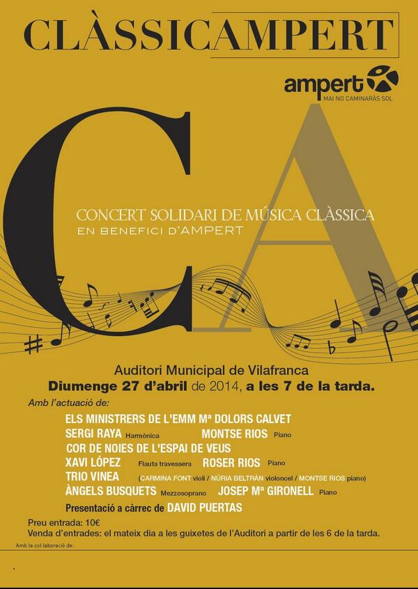 Ampertacc's tweet photo. Clàssicampert 2014, diumenge 27 d'abril a les 19:00 hores a l'Auditori municipal de Vilafranca del Penedès. http://t.co/7kpyEWpGCY