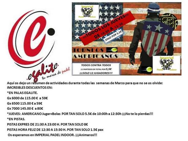 Imperialpadel's tweet photo. Resumen de actividades durante todas las semanas de Marzo para que no se os olvide, aprovechate de los descuentos!! http://t.co/hAv9J4Cdqp