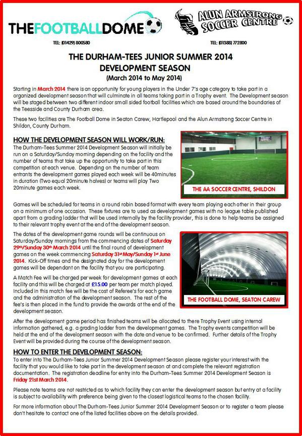 For more info please call 01429800580 or email andirussell_thefootballdome@outlook.com