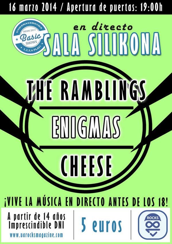 Este domingo <a href="/RamblingsThe/">Ramblings of a space wizard from the future</a> <a href="/Enigmas_Oficial/">Enigmas</a> <a href="/Cheese_Band/">CHEESE ® </a> estarán en los #uabasicshows en <a href="/salasilikona/">SalaSilikona</a> ¡Te esperamos!