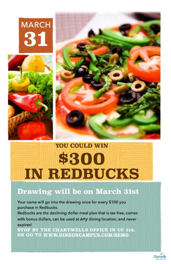 SEMOdining's tweet image. You could win $300 in Redbucks! #SEMO @Whatsupsemo @SEMOdiningRD @SEMissouriState
