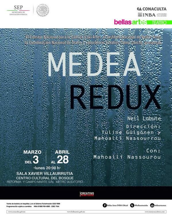 bellasartesinba's tweet photo. Revive la tragedia griega en #MedeaRedux. Este lunes, 20:00 h, Sala Villaurrutia, $150. http://t.co/kqg8bvLVww