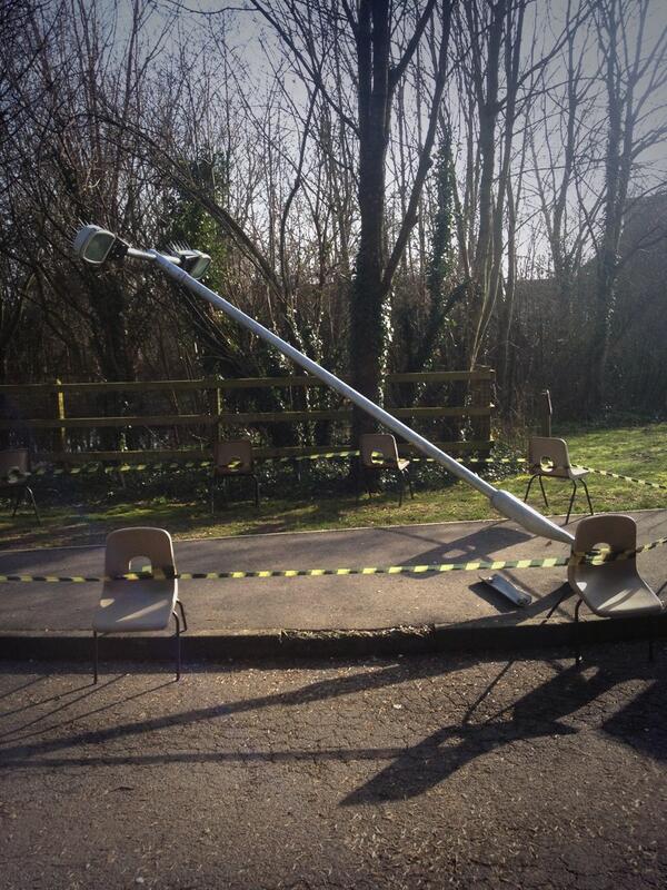 Whoops! Naughty lorry driver knocked over one of the street lamps on our drive early this morning.