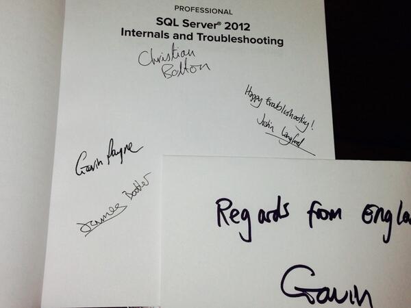 aspiringgeek's tweet image. @GavinPayneUK @christianbolton Thanks for cool book signed by some of the few MCAs on the planet! #SQLMCM #faster