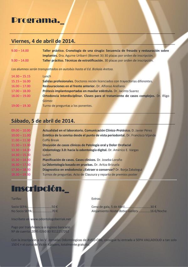OBeOIEE's tweet photo. Ya está el programa definitivo de la V Jornadas Odontológicas #VJOdontologikoak http://t.co/HqL9VMxK1k